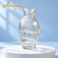selnavaa™ RippleLight Ribbed Glass Vase, 9-Inch Flared Flower Vase for Fresh Bouquets & Dining Table Decor
