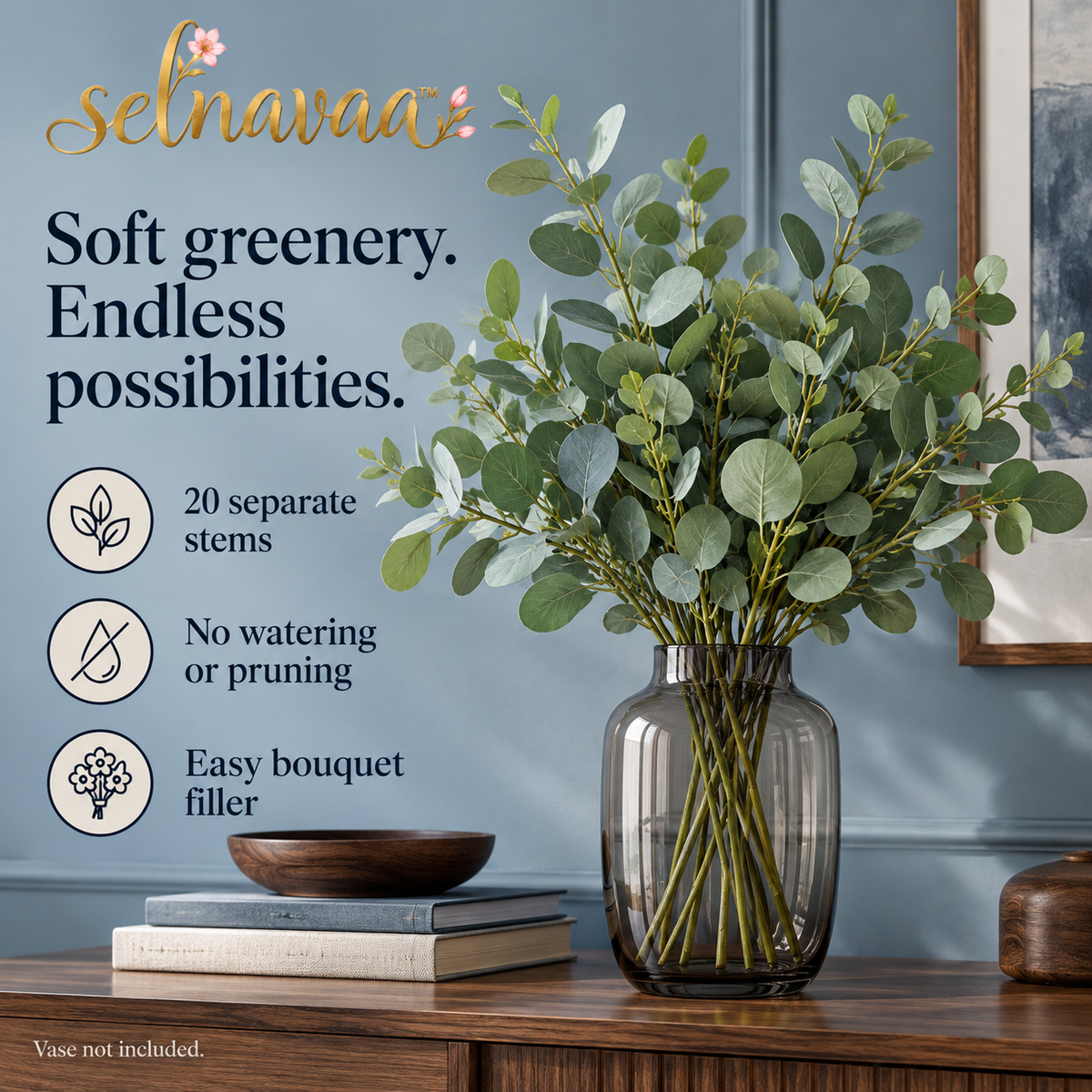 selnavaa™ LeafLayer Artificial Eucalyptus Stems, 20-Piece Faux Greenery Set for Vase Fillers, Bouquets & Wedding Decor