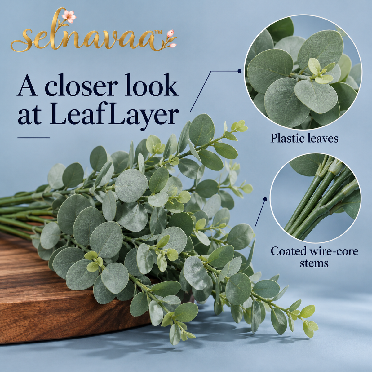 selnavaa™ LeafLayer Artificial Eucalyptus Stems, 20-Piece Faux Greenery Set for Vase Fillers, Bouquets & Wedding Decor