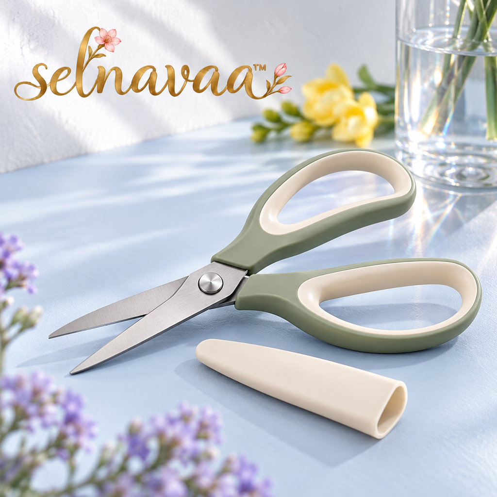 selnavaa™ StemEdit Floral Scissors, 7-Inch Stainless Steel Flower Shears with Blade Cover for Bouquet Prep & Herb Trimming