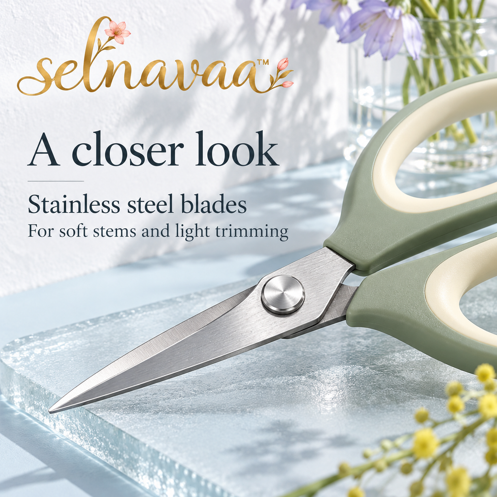 selnavaa™ StemEdit Floral Scissors, 7-Inch Stainless Steel Flower Shears with Blade Cover for Bouquet Prep & Herb Trimming