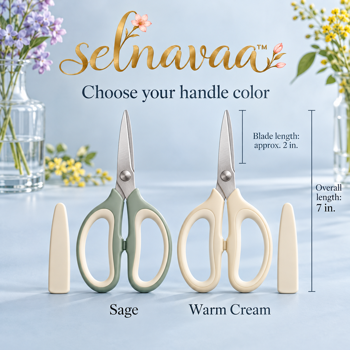 selnavaa™ StemEdit Floral Scissors, 7-Inch Stainless Steel Flower Shears with Blade Cover for Bouquet Prep & Herb Trimming