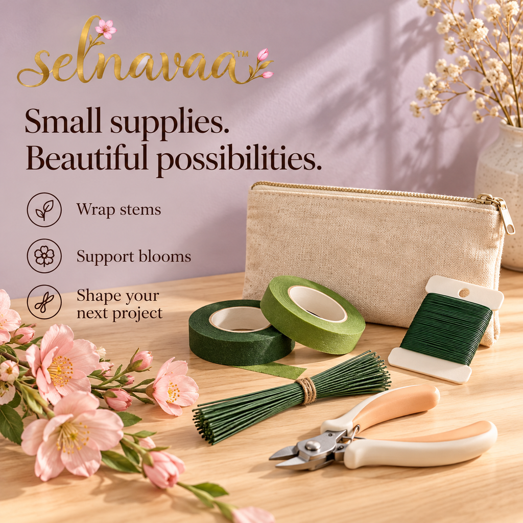 selnavaa™ BouquetBuild Floral Tape and Wire Kit with Cutter, Flower Arranging Supplies for Bouquets, Boutonnieres & Wreath Making