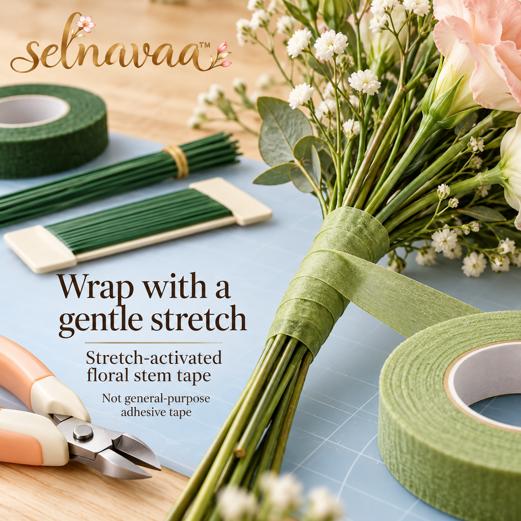 selnavaa™ BouquetBuild Floral Tape and Wire Kit with Cutter, Flower Arranging Supplies for Bouquets, Boutonnieres & Wreath Making