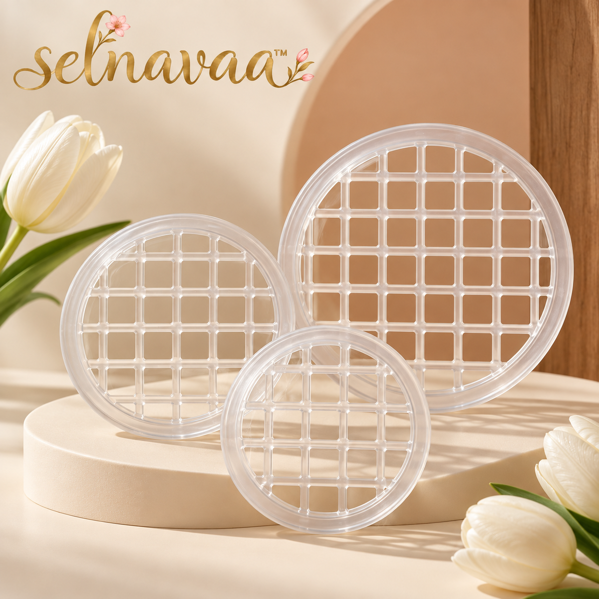 selnavaa™ BloomGuide Silicone Flower Arranging Grid Set of 3, Reusable Vase Stem Holders for Bouquets & Table Centerpieces