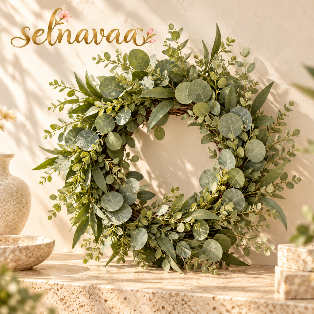 selnavaa™ QuietLeaf Artificial Eucalyptus Wreath, 20-Inch Greenery Door Wreath for Entryways, Walls & Covered Porch Decor