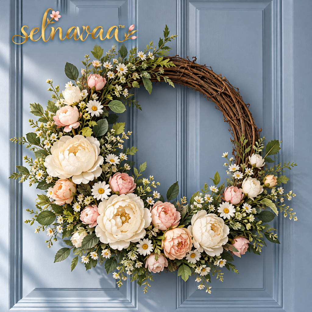selnavaa™ MeadowArc Artificial Floral Wreath, 20-Inch Asymmetric Flower Door Decor with Faux Blooms & Greenery