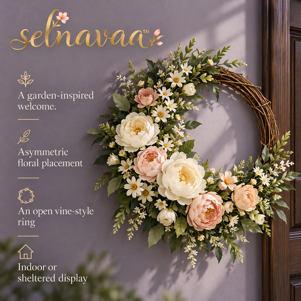 selnavaa™ MeadowArc Artificial Floral Wreath, 20-Inch Asymmetric Flower Door Decor with Faux Blooms & Greenery