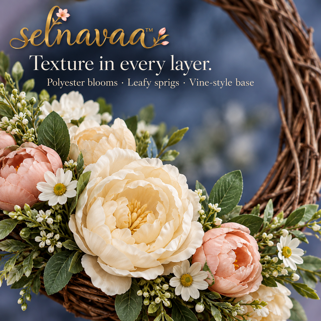 selnavaa™ MeadowArc Artificial Floral Wreath, 20-Inch Asymmetric Flower Door Decor with Faux Blooms & Greenery