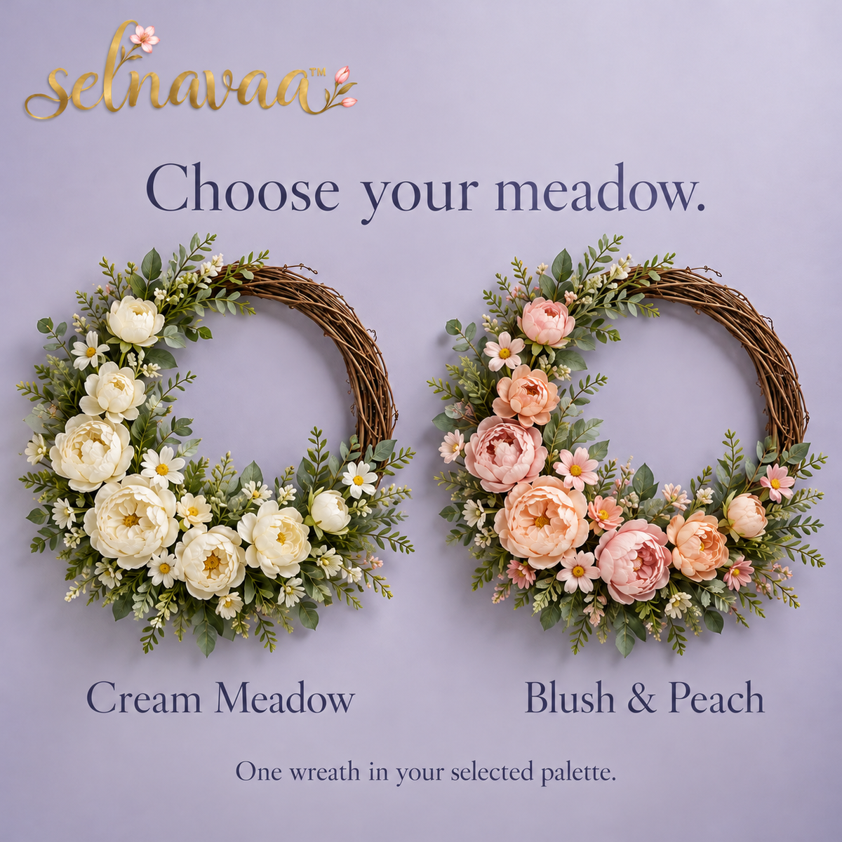 selnavaa™ MeadowArc Artificial Floral Wreath, 20-Inch Asymmetric Flower Door Decor with Faux Blooms & Greenery
