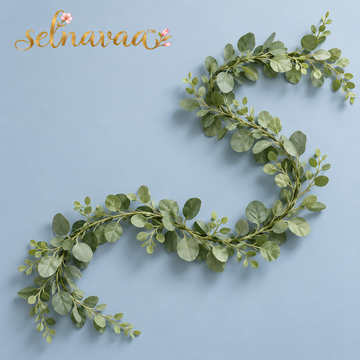 selnavaa™ TableTrail Artificial Eucalyptus Garland, 6-Foot Faux Greenery Runner for Dining Tables, Shelves & Wedding Decor