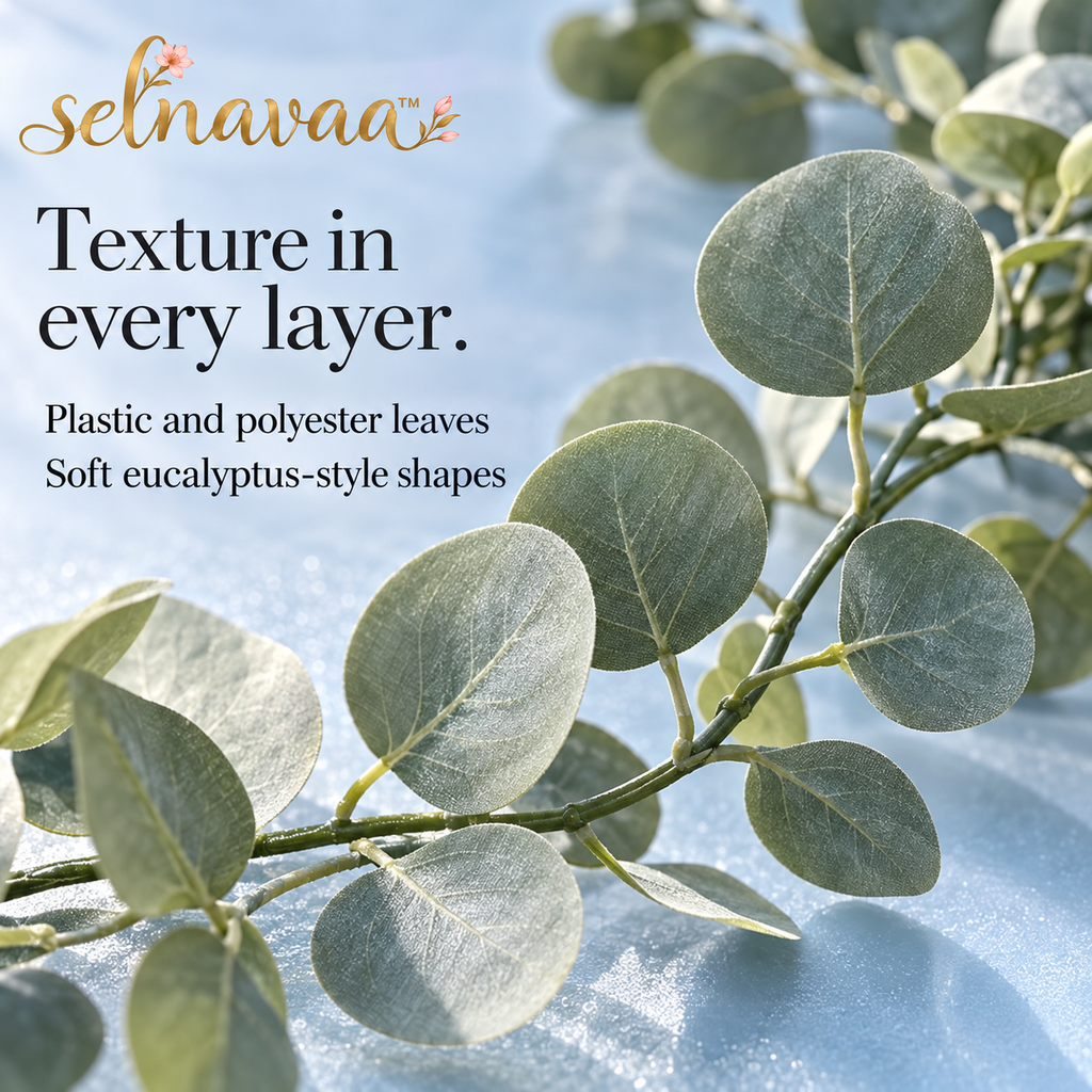 selnavaa™ TableTrail Artificial Eucalyptus Garland, 6-Foot Faux Greenery Runner for Dining Tables, Shelves & Wedding Decor