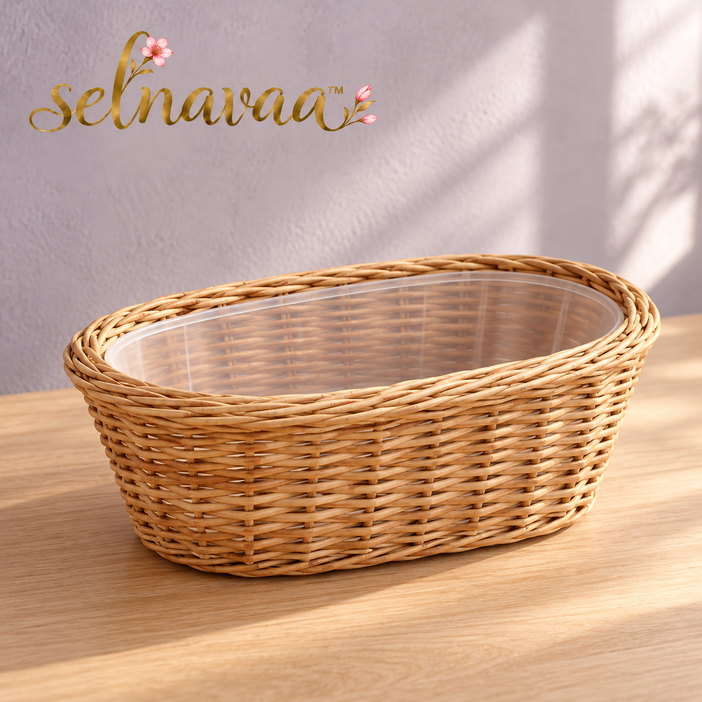 selnavaa™ GatherNest Woven Floral Basket with Removable Liner, Oval Flower Arrangement Container for Table Decor & Gift Displays