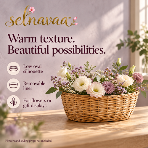 selnavaa™ GatherNest Woven Floral Basket with Removable Liner, Oval Flower Arrangement Container for Table Decor & Gift Displays