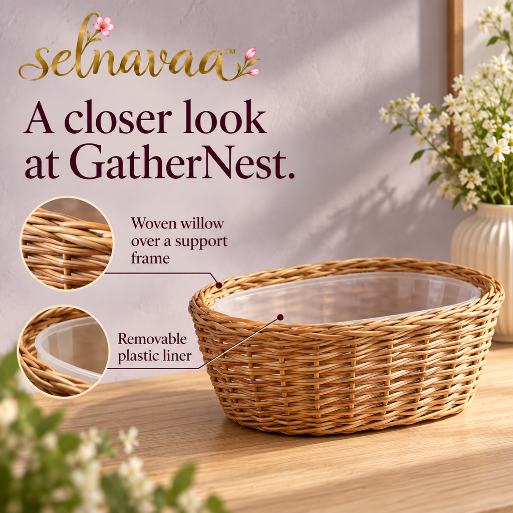 selnavaa™ GatherNest Woven Floral Basket with Removable Liner, Oval Flower Arrangement Container for Table Decor & Gift Displays