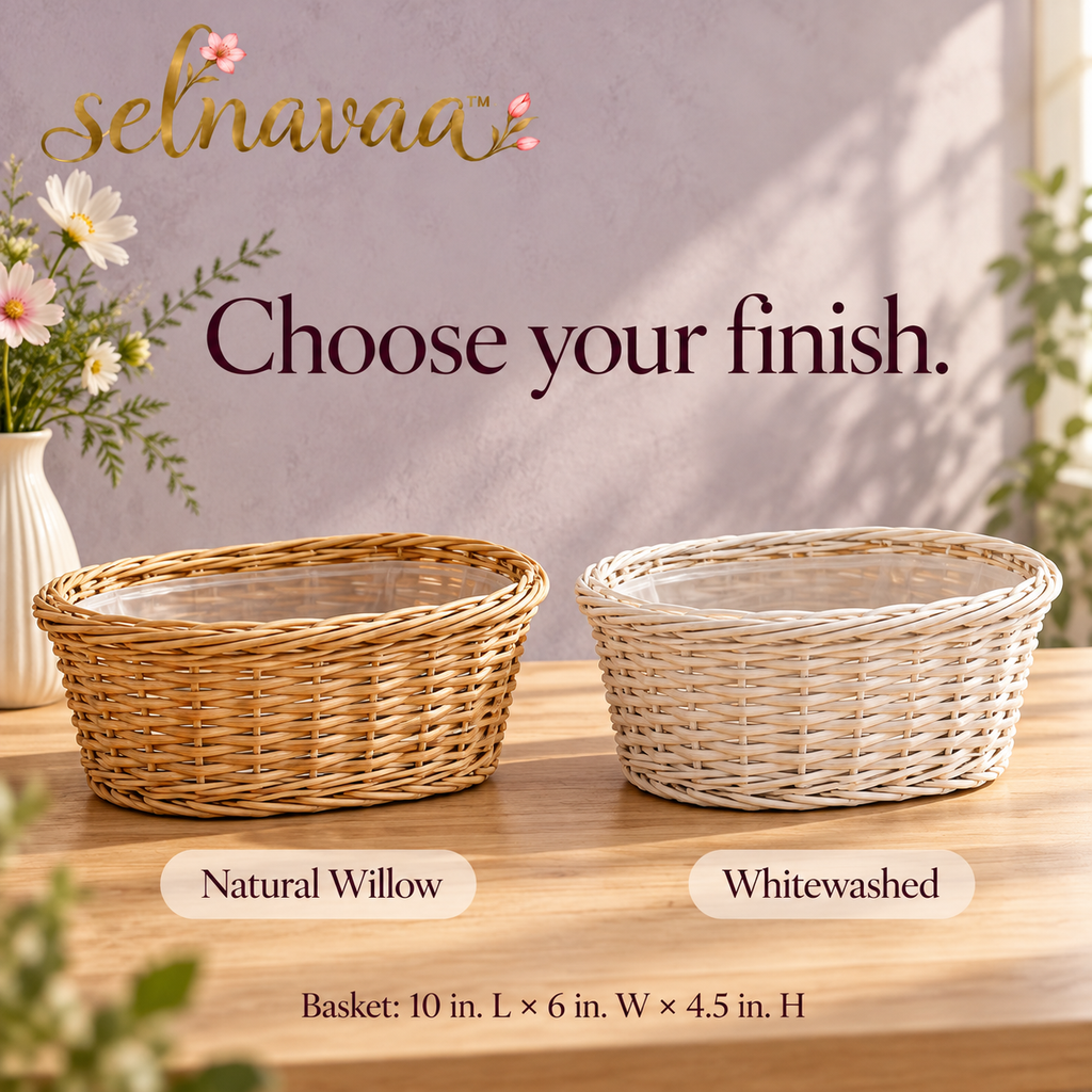 selnavaa™ GatherNest Woven Floral Basket with Removable Liner, Oval Flower Arrangement Container for Table Decor & Gift Displays